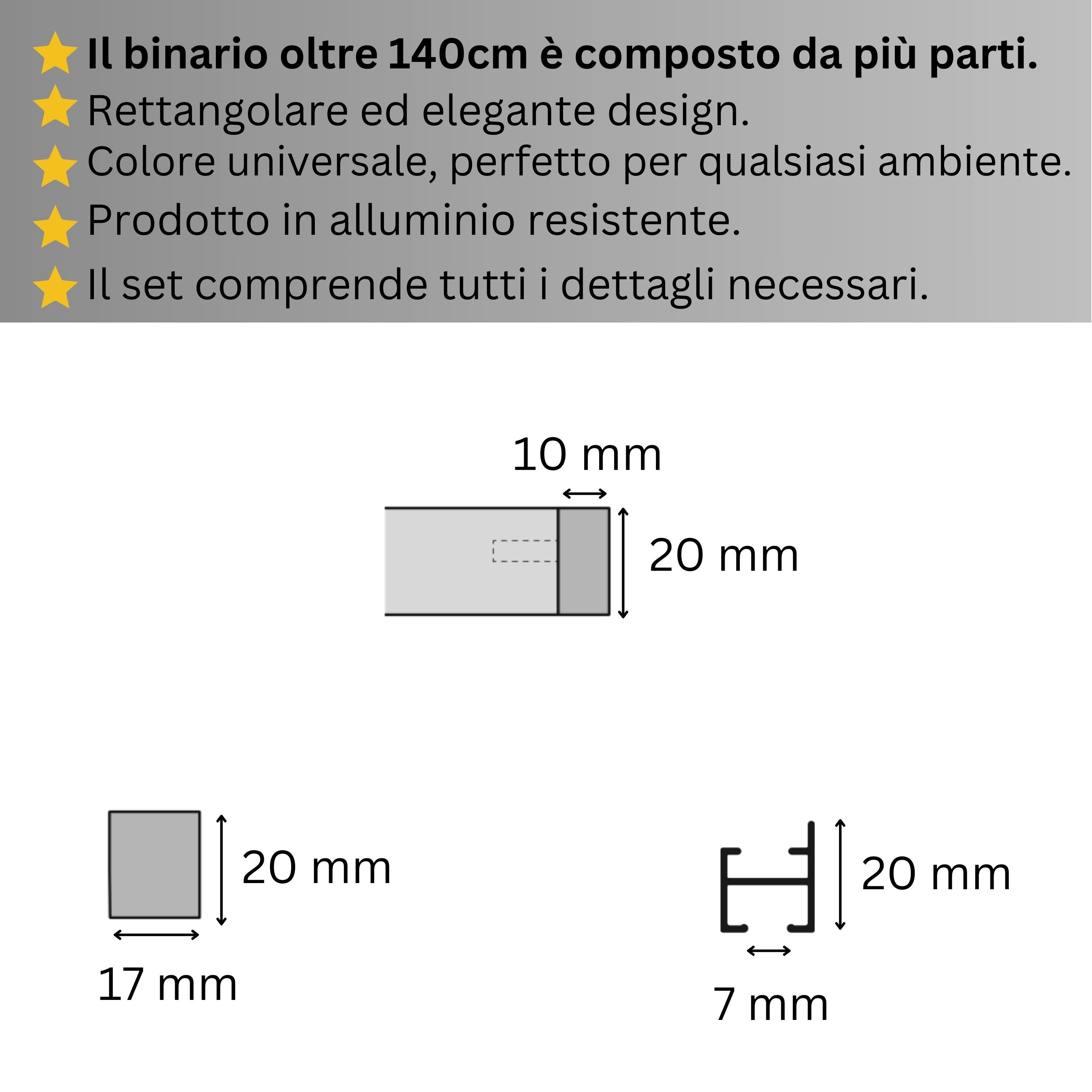 Binario per Tende, Singolo, color Argento, a Parete – Misure Personalizzate, Design Moderno ed Elegante