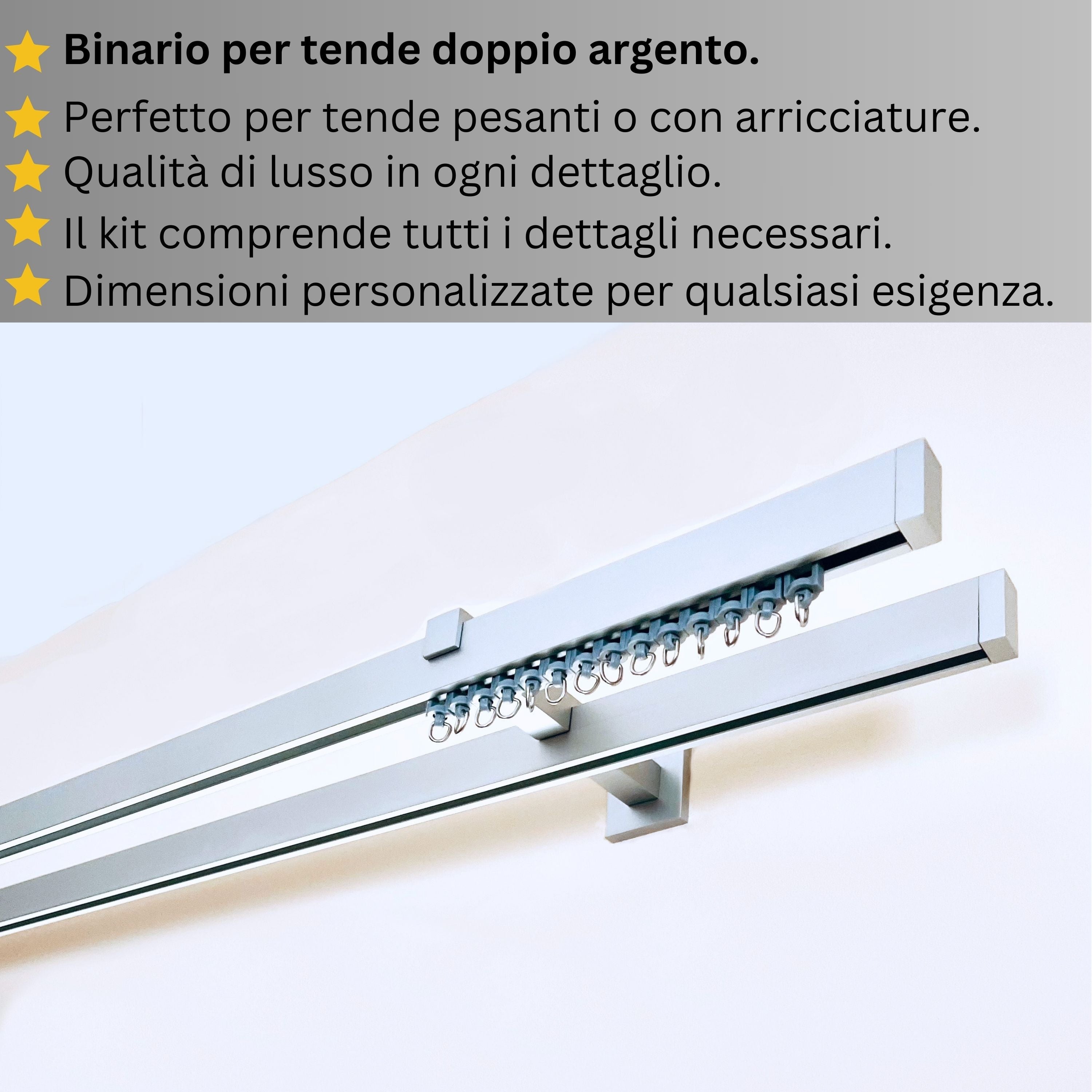 Binario Doppio per Tende, color Argento, a Parete – Misure Personalizzate, Design Elegante e Funzionale