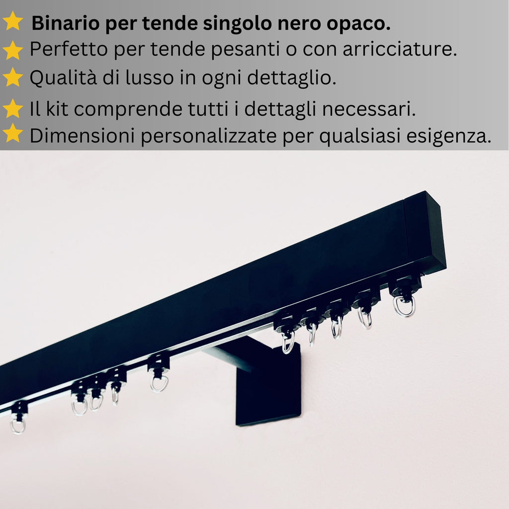 Binario per Tende, Singolo, color Nero Opaco, a Parete – Misure Personalizzate, Design Moderno e Versatile