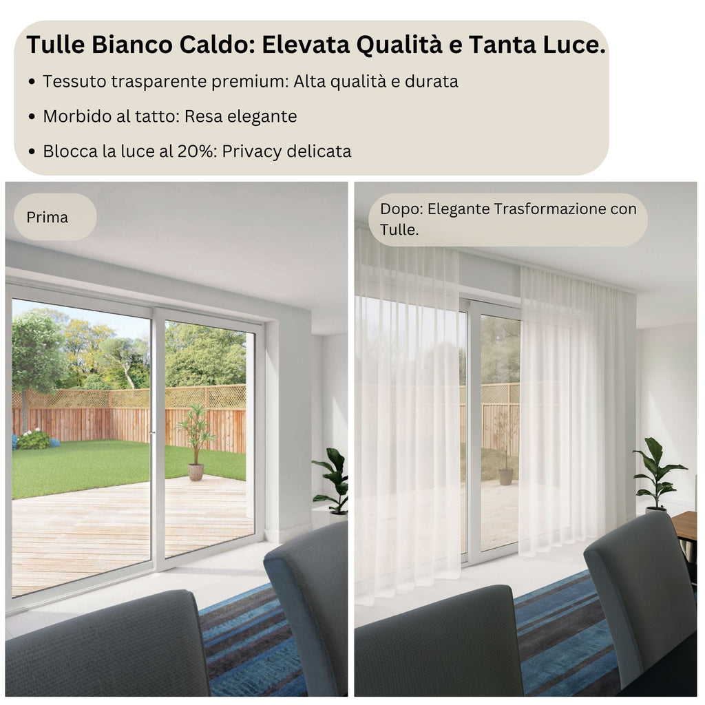 Tenda Velata Bianca Premium, Tenda in Voile Bianco Trasparente, Tenda a Pieghe Fisse, Tenda Velata Bianca a Onda Perfetta - Su Misura