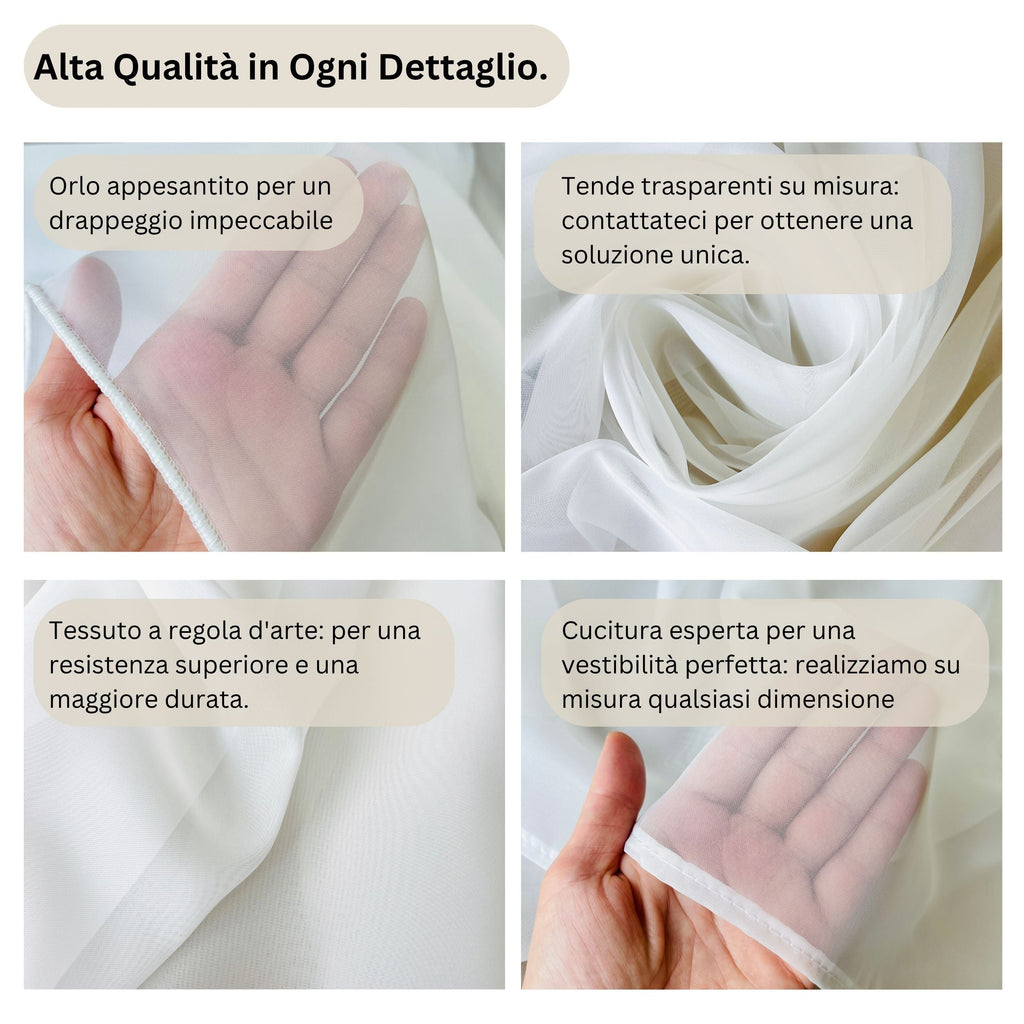 Tenda Velata Bianca Premium, Tenda in Voile Bianco Trasparente, Tenda a Pieghe Fisse, Tenda Velata Bianca a Onda Perfetta - Su Misura