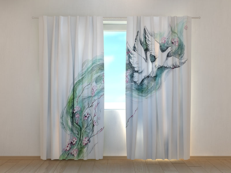 Foto Tende Incredibili Acquerelli Colombe e Fiori