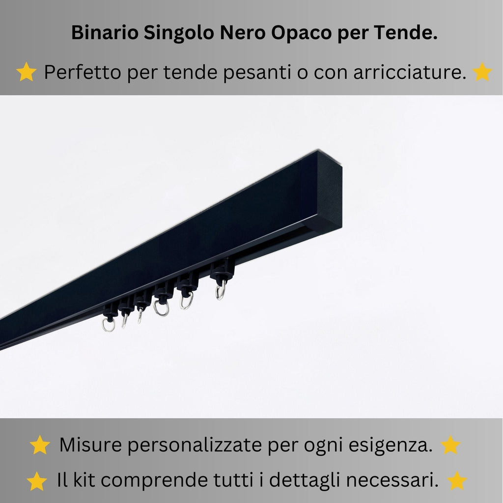 Binario per Tende, Singolo, color Nero Opaco, a Soffitto – Misure Personalizzate, Design Moderno e Funzionale