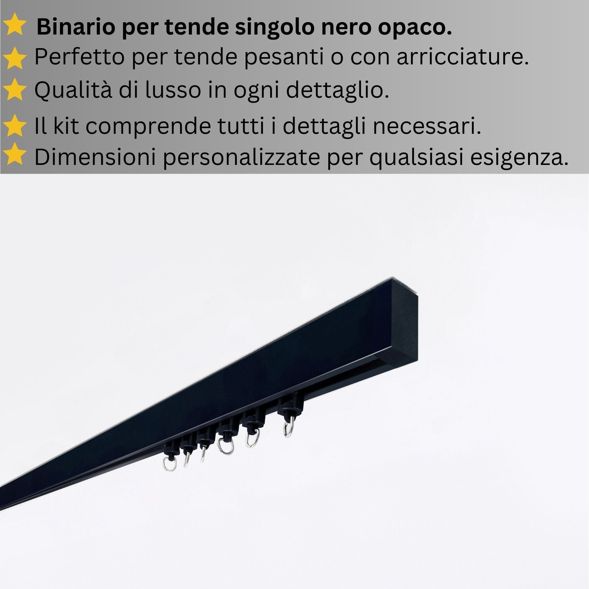 Binario per Tende, Singolo, color Nero Opaco, a Soffitto – Misure Personalizzate, Design Moderno e Funzionale