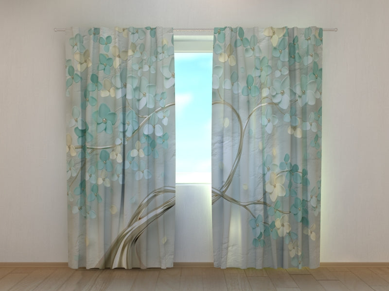 Foto Tende Favoloso Albero con Fiori Verdi