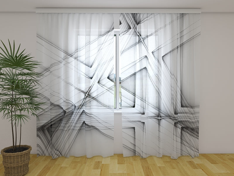 Foto Tende Linee Astratte in Bianco e Nero