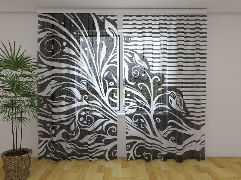 Foto Tende Astrazione Floreale in Bianco e Nero