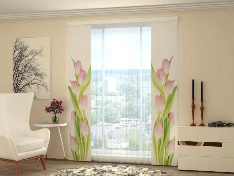 Set di 2 Tende a Pannello Meravigliosa Tulipani Rosa