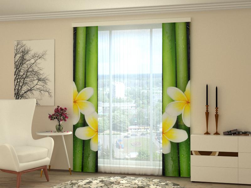 Set di 2 Tende a Pannello Bambù e Plumeria