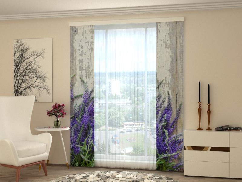 Set di 2 Tende a Pannello Lavanda sul Legno