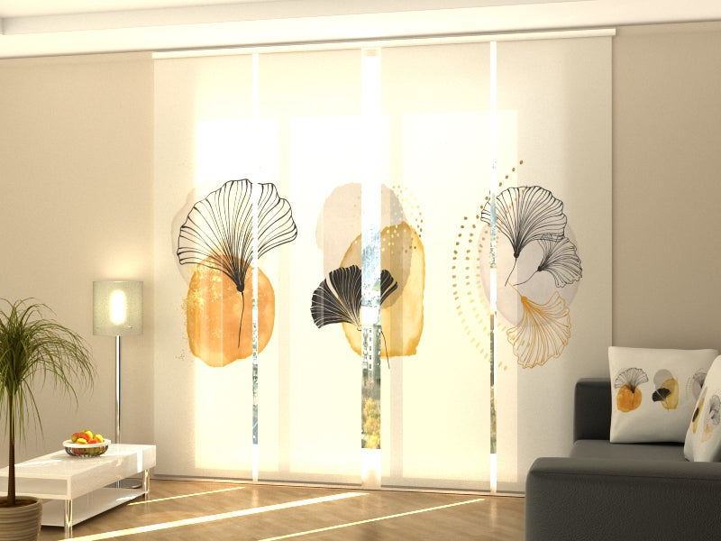 Set di 4 Tende a Pannello Elegante Fiore con Elementi Dorati