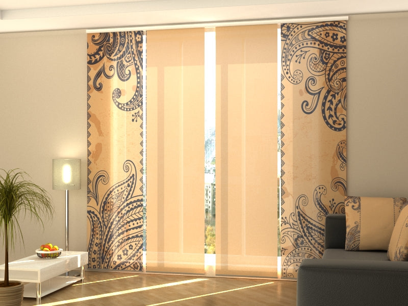 Set di 4 Tende a Pannello Bellissimi Ornamenti Blu