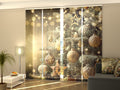Set di 4 Tende a Pannello Albero Di Natale Con Decorazioni Dorate RetrC2