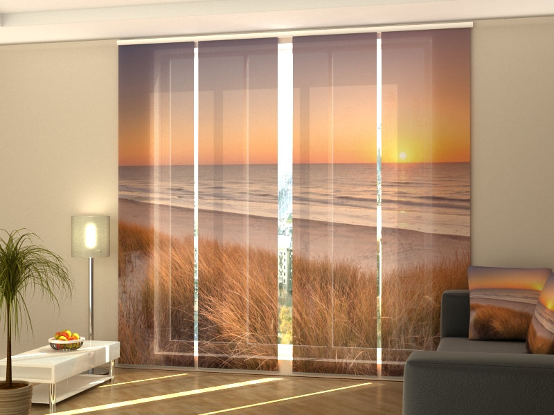 Set di 4 Tende a Pannello Dune e Spiaggia al Tramonto nei Paesi Bassi