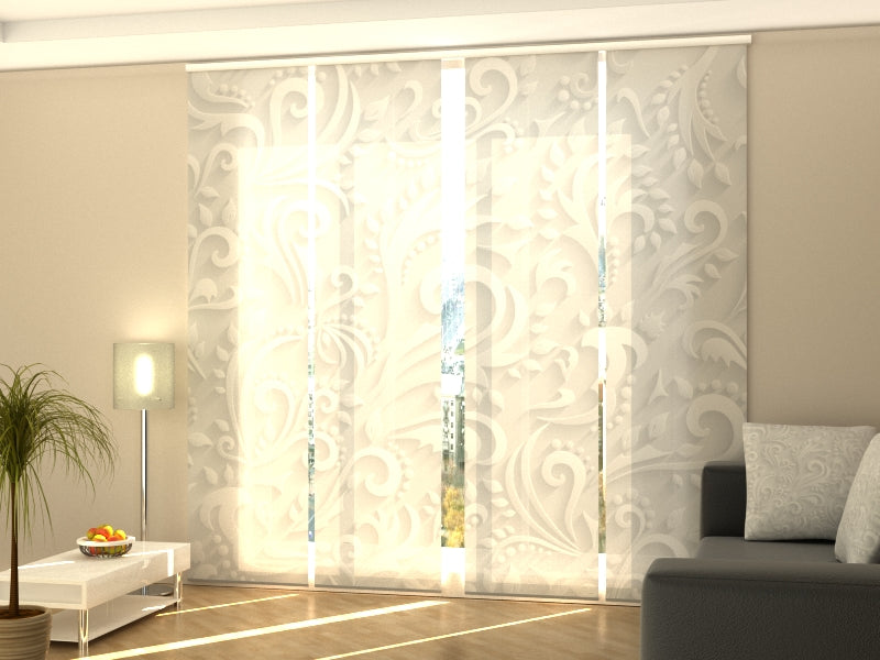 Set di 4 Tende a Pannello Rilievo Vittoriano Floreale