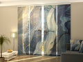 Set di 4 Tende a Pannello Astrazione di Lusso in Blu e Oro