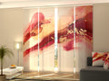 Set di 4 Tende a Pannello Astrazione di Lusso in Rosso e Oro