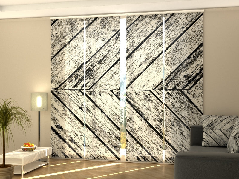 Set di 4 Tende a Pannello Legno Invecchiato Grigio