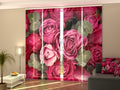 Set di 4 Tende a Pannello Rose Rosa con Foglie Verdi