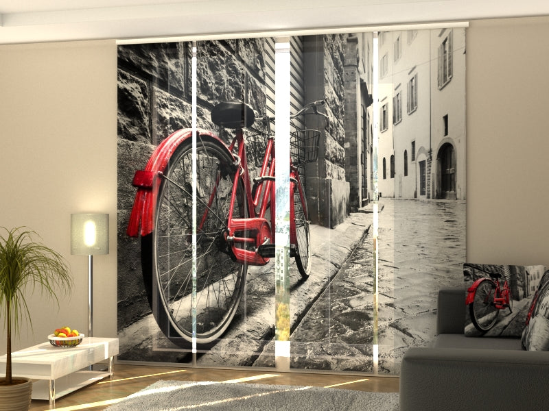 Set di 4 Tende a Pannello Bici Rossa in CittC  in Bianco e Nero