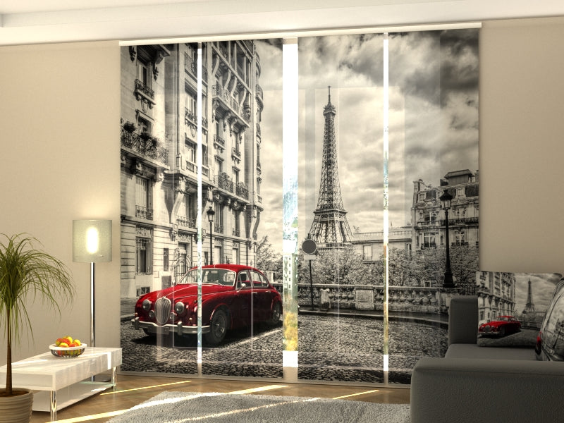 Set di 4 Tende a Pannello Limousine Rossa RetrC2 sulla Strada di Parigi