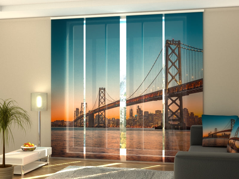 Set di 4 Tende a Pannello Skyline di San Francisco al Tramonto