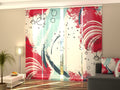 Set di 4 Tende a Pannello Stile Astratto Rosso Blu
