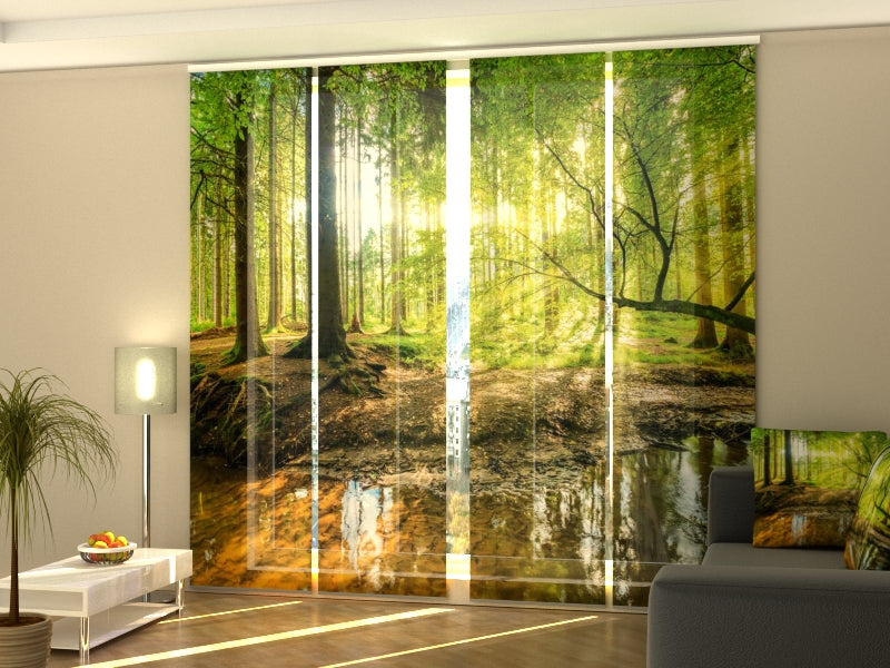 Set di 4 Tende a Pannello Raggi di Sole nella Foresta