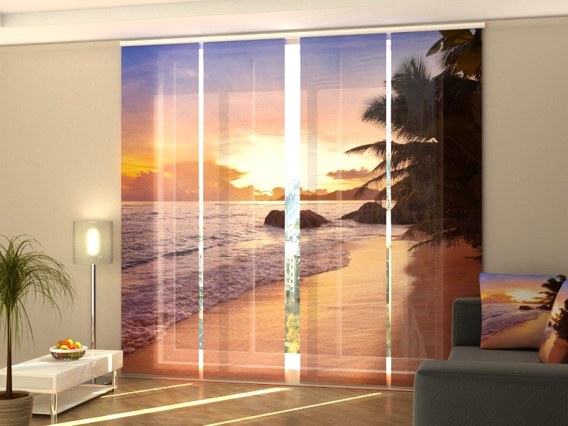 Set di 4 Tende a Pannello Tramonto sulla Spiaggia alle Seychelles