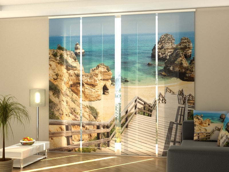 Set di 4 Tende a Pannello Scalinata In Legno Sulla Bellissima Spiaggia D'Algarve