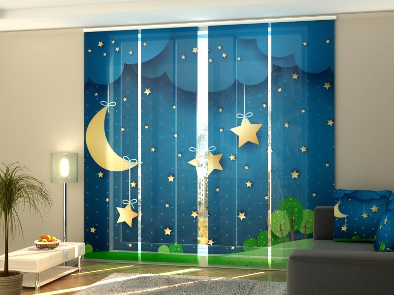 Set di 4 Tende a Pannello Luna e Stelle