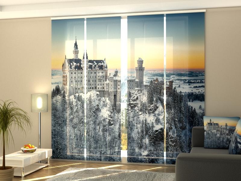Set di 4 Tende a Pannello Castello di Neuschwanstein d'Inverno