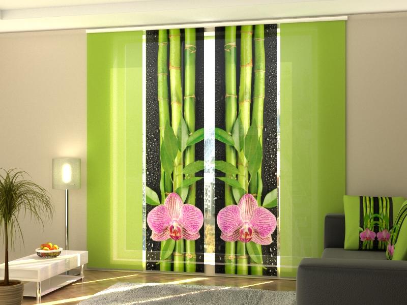 Set di 4 Tende a Pannello Orchidee e Bambù