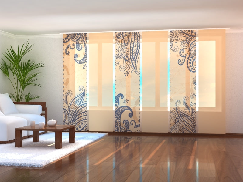 Set di 6 Tende a Pannello Bellissimi Ornamenti Blu