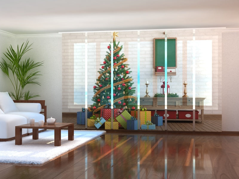 Set di 6 Tende a Pannello Albero di Natale con Regali