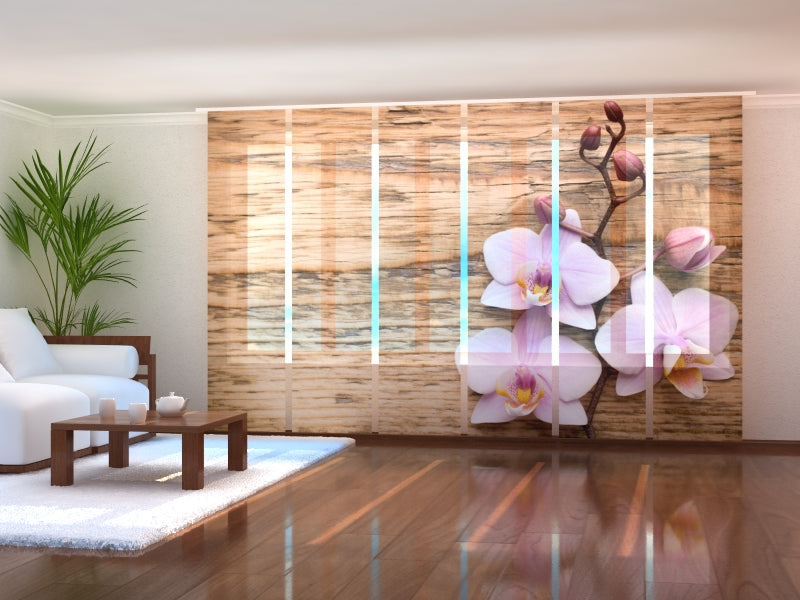 Set di 6 Tende a Pannello Deliziosa Orchidea sul Legno