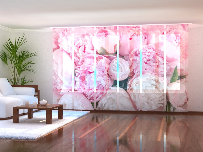 Set di 6 Tende a Pannello Eleganti Peonie Rosa