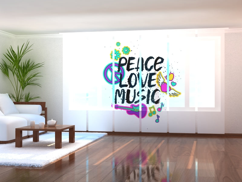 Set di 6 Tende a Pannello Peace Love Music
