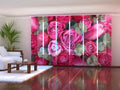 Set di 6 Tende a Pannello Rose Rosa con Foglie Verdi