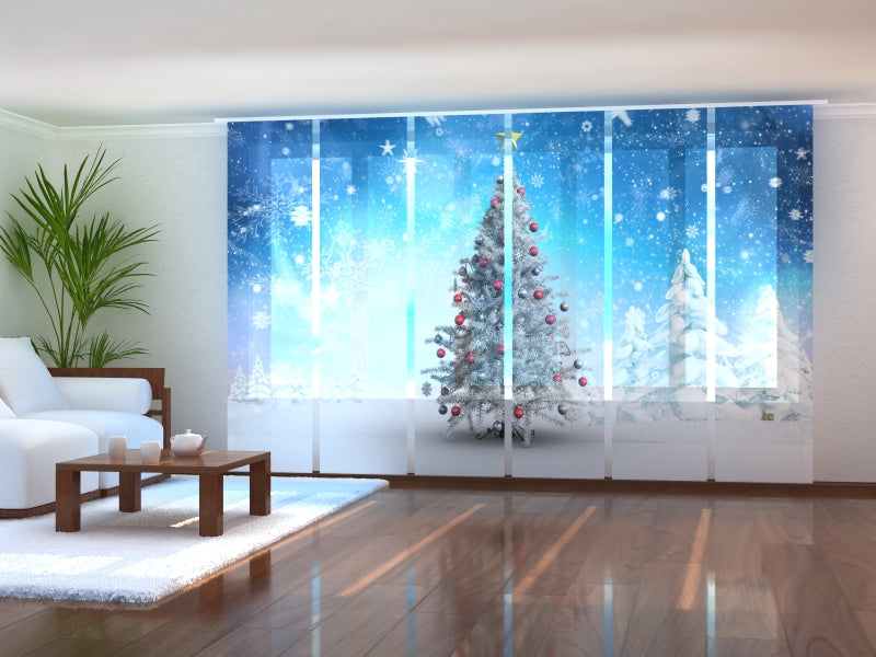 Set di 6 Tende a Pannello Alberi di Natale Bianchi
