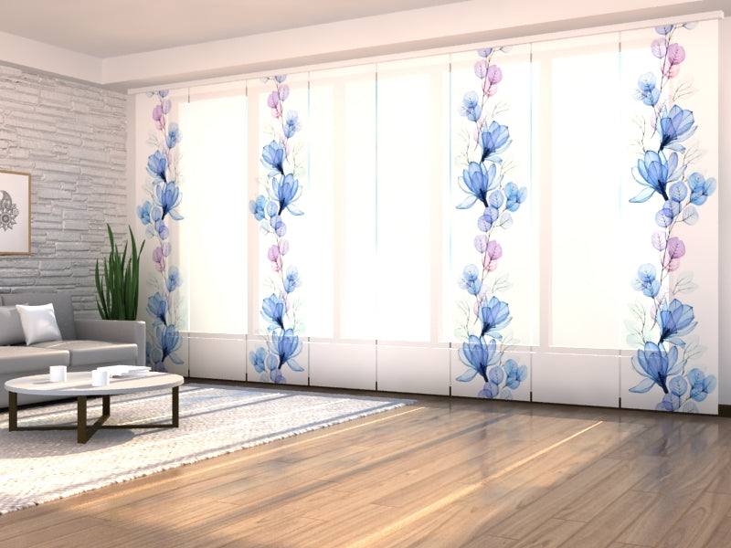 Set di 8 Tende a Pannello Magnolia ed Eucalipto ad Acquerello