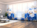 Set di 8 Tende a Pannello Bouquet Blu e Bianco