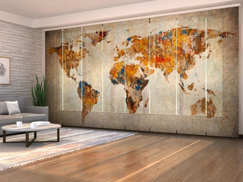 Set di 8 Tende a Pannello Mappa del Mondo Grunge