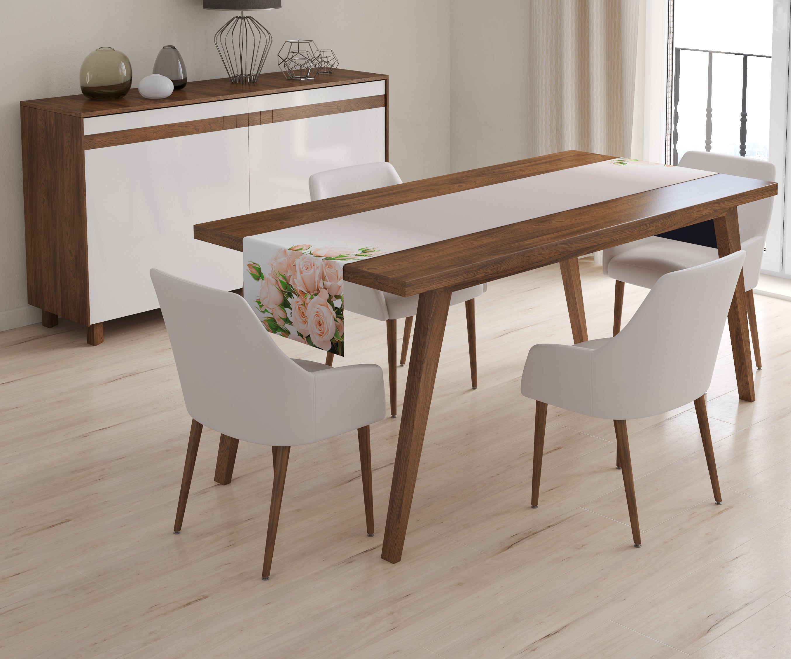 Tappeto Runner da Tavola Rose Color Crema