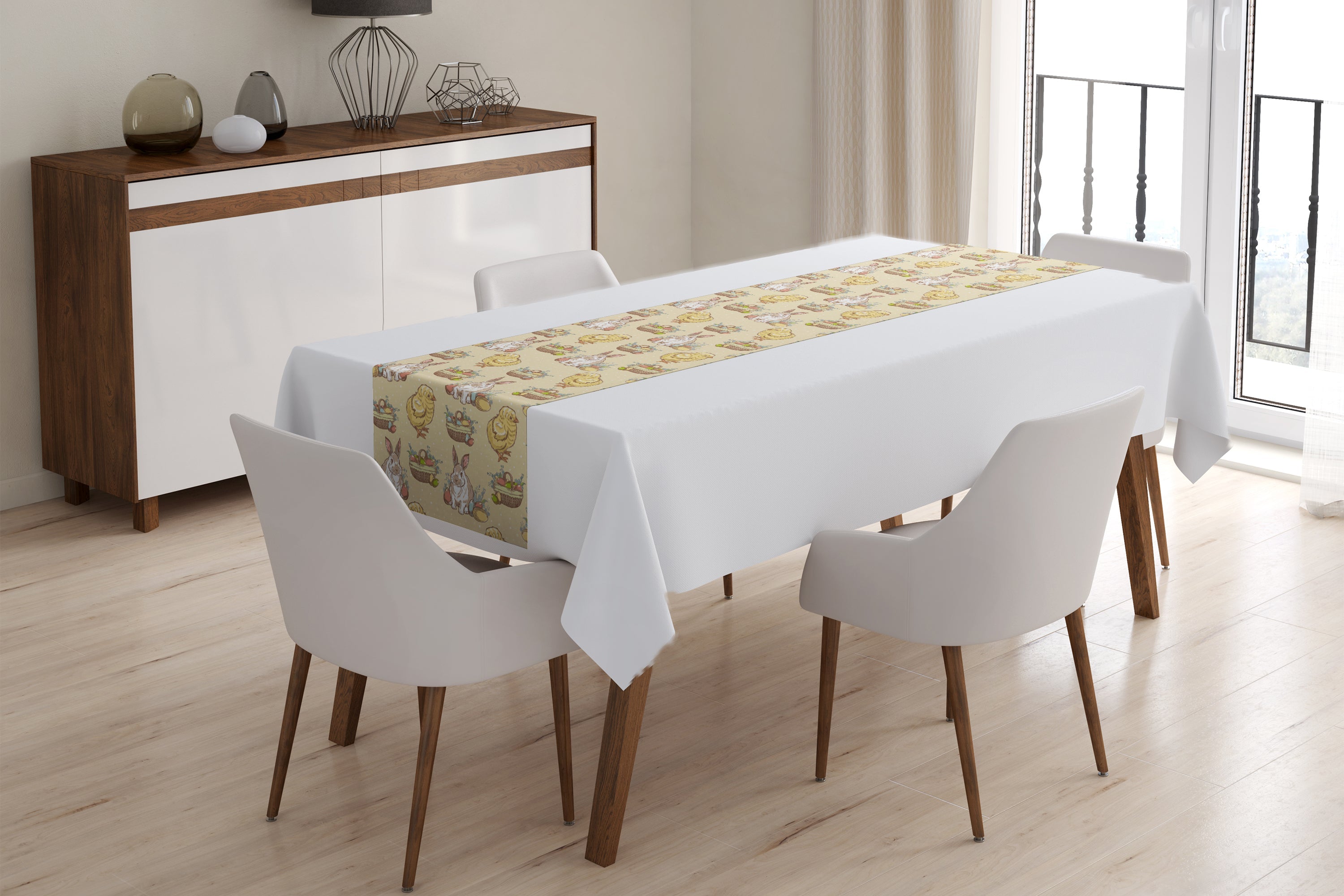 Tappeto Runner da Tavola Polli e Conigli di Pasqua