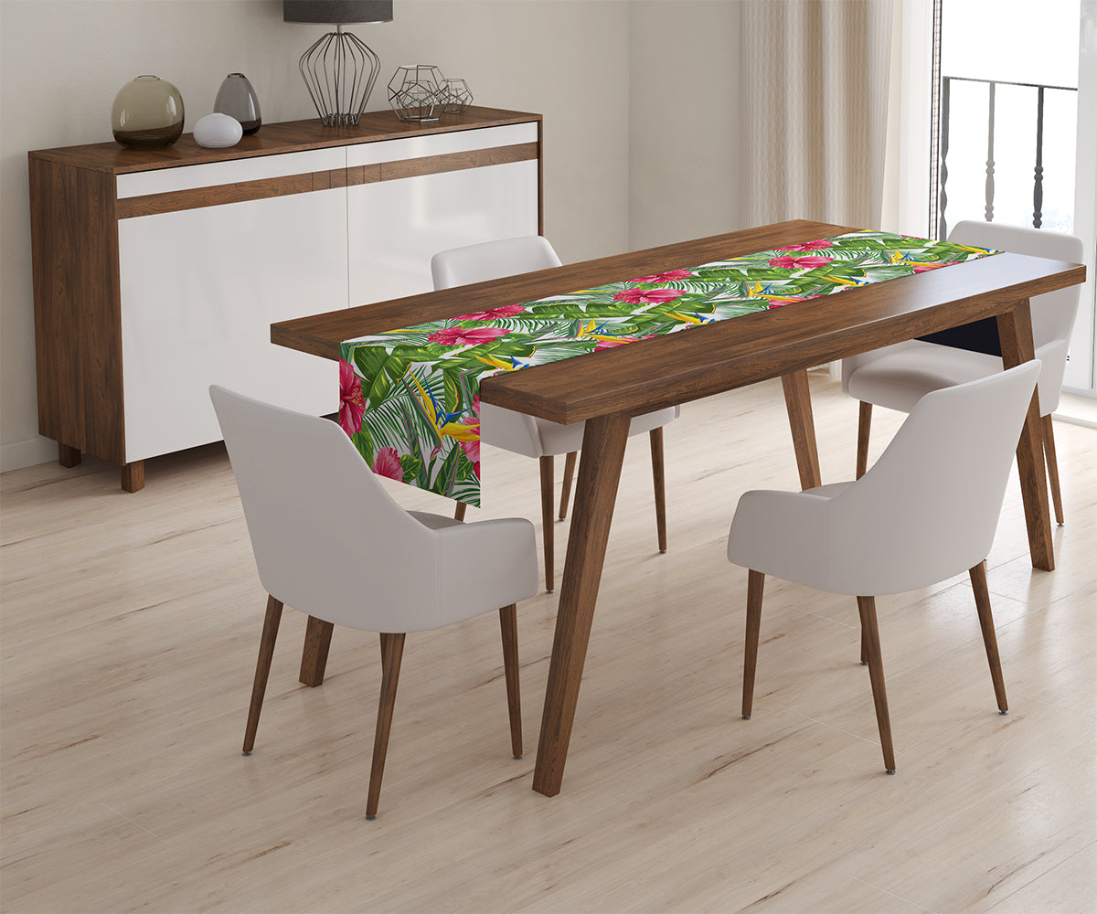 Tappeto Runner da Tavola Foglie Tropicali e Strelitzia