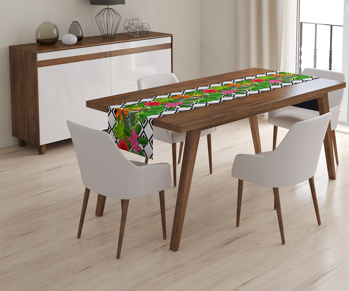 Tappeto Runner da Tavola Piante Tropicali e Rombi