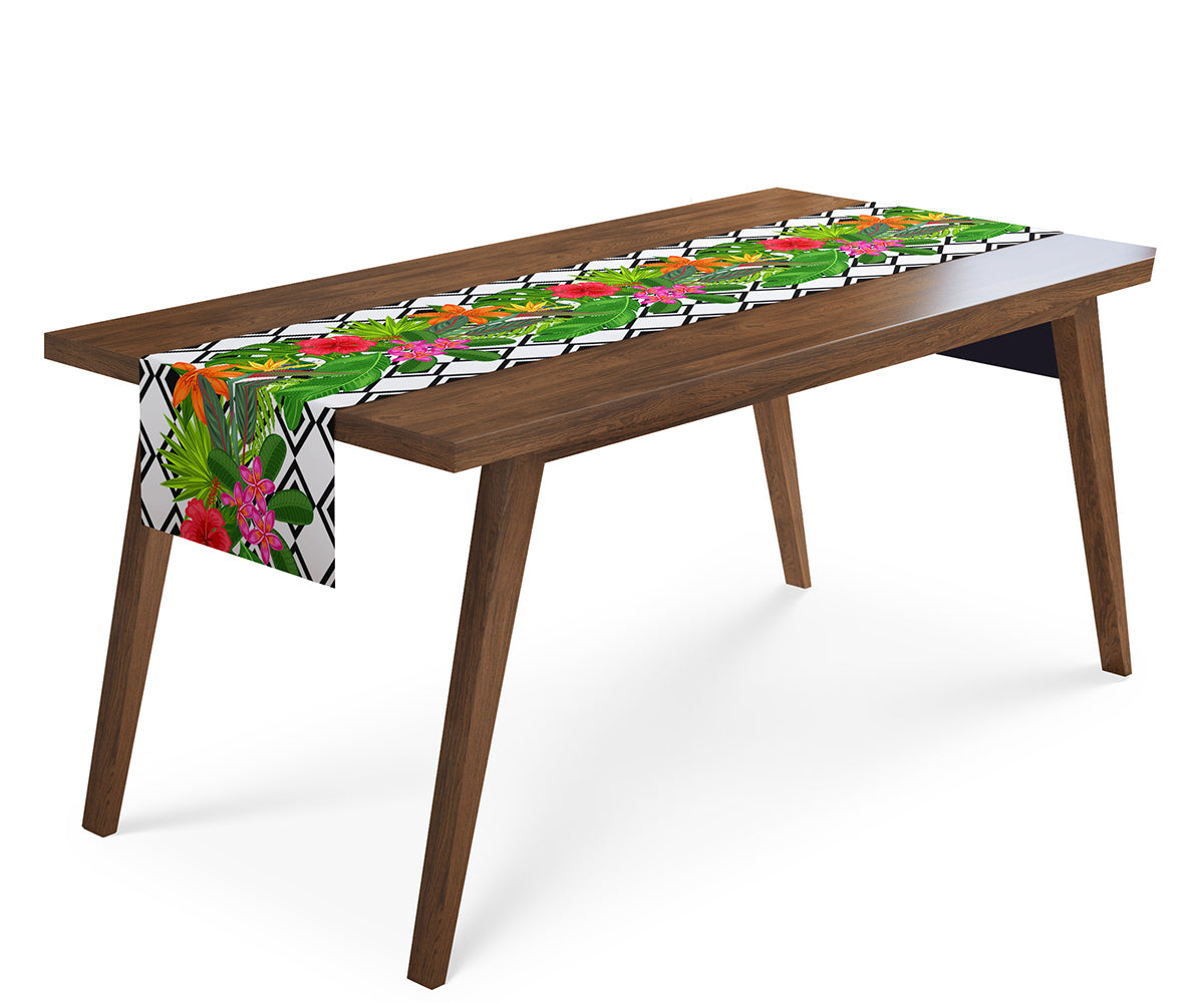 Tappeto Runner da Tavola Piante Tropicali e Rombi