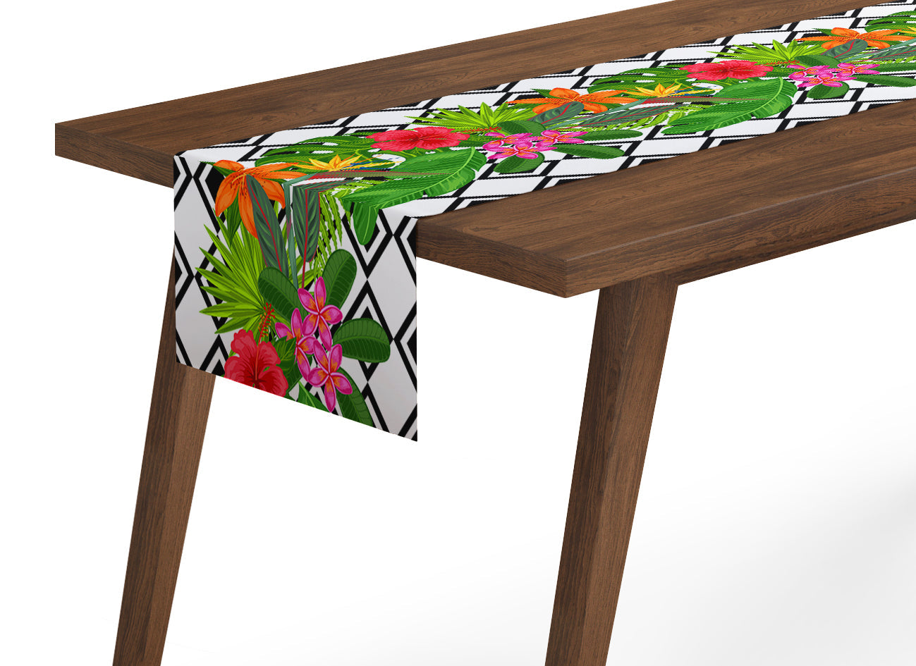 Tappeto Runner da Tavola Piante Tropicali e Rombi