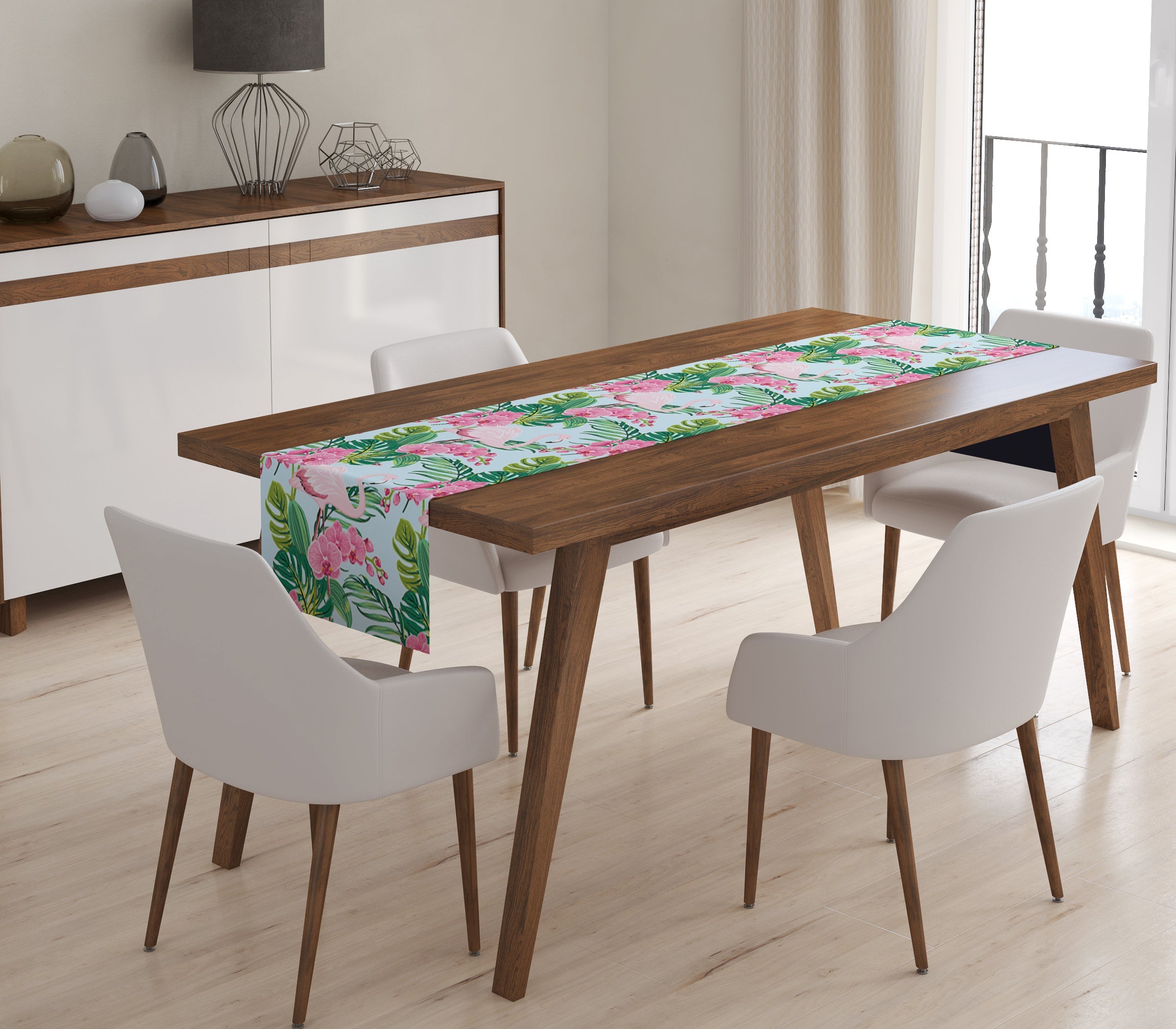 Tappeto Runner da Tavola Fenicottero Rosa e Orchidee